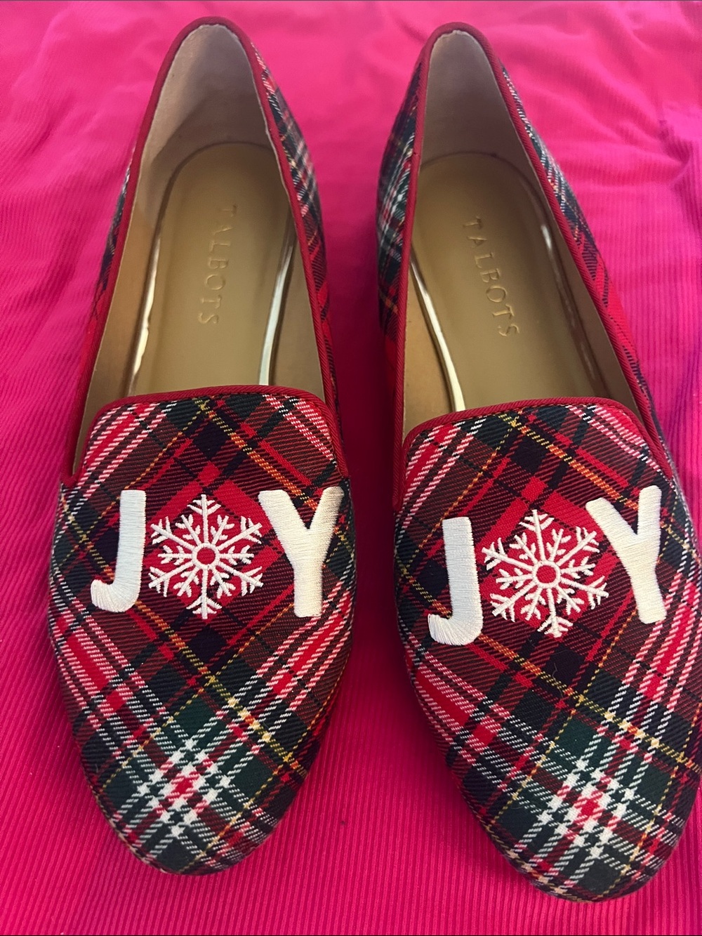 Talbots Red Plaid 'JOY' Embroidered Loafers